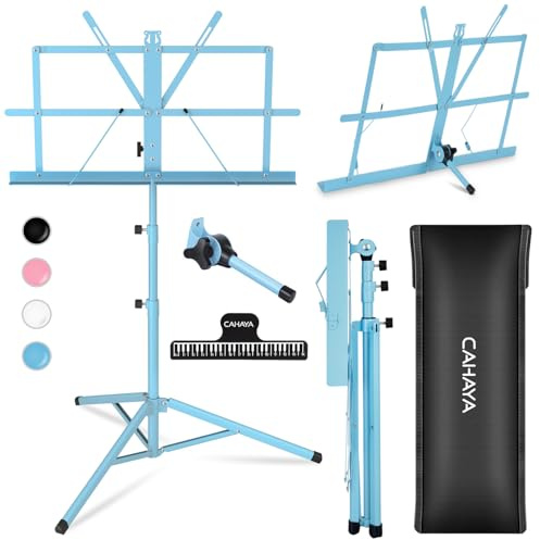CAHAYA Sheet Music Stand Metal Portable with Carrying Bag, Sheet Music Folder, Projector Stand, Portable Podium Stand, Laptop Stand Blue, CY0204-3