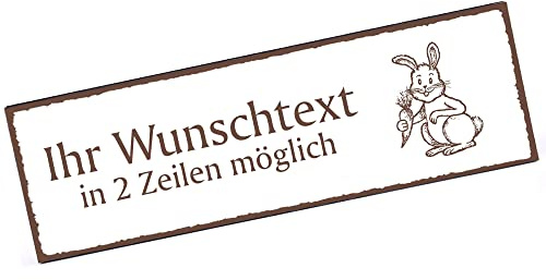 Türschild Hase mit Möhre Namensschild personalisiert mit Gravur- 150mm x 50mm - selbstklebend