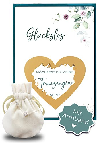 Joli Coon Trauzeugin fragen mit Rubbellos und silbernen Armband | 350g Designerpapier, fühlbare UV-Lack-Veredelung, 925 Sterling Silber, Zirkonia-Steinchen, für eine besondere Hochzeitsfrage