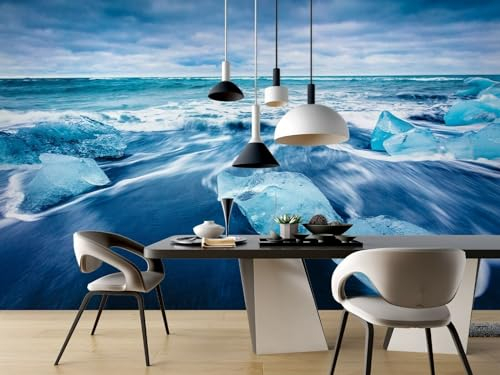 Anpassen 3D-Tapeten-Wandbilder Blaue Meereslandschaft Art-Deco-Tapete Gletscherwellen Fototapeten Für Wohnzimmer-Küchentapete Heimdekoration 200x140cm