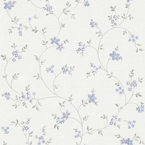 BRICOFLOR Blumentapete Vintage in Blau Weiß Romantische Tapete mit Blumen im Landhausstil ideal für Küche und Schlafzimmer