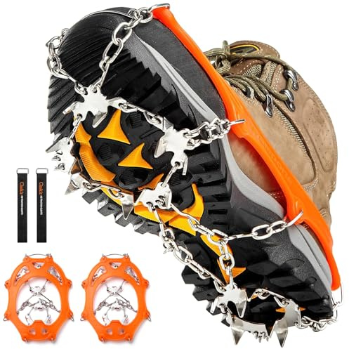 Grödel Steigeisen für Bergschuhe mit 19 Zähne Verdickte Schuhkrallen aus Edelstahl Anti-Rutsch Schuhspikes für Mann Frau Erwachsene Kinder Fit für Wandern Trail Running Trekking