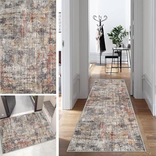 Mogetal Abstrakt Vintage Läufer Flur Lang Kücheläufer Schlafzimmer Teppich Läufer rutschfest Waschbar 120x400cm Dauerhaft Läuferteppich Flurläufer Korridor Polyester Meterware