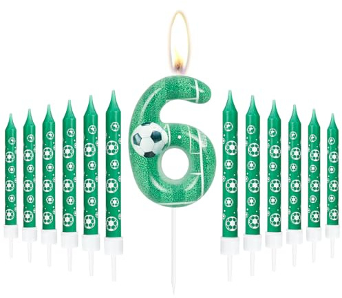 Geburtstag Zahl Kerzen 6, Fußball Geburtstag Zahlenkerzen, Grün Zahlenkuchen Kerzen mit 12 Verlängerungsstäben, Party Dekorationen für Unvergessliche Feiern