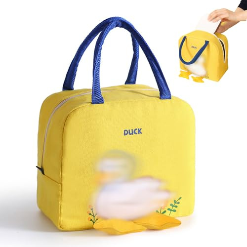 KASESSS Lunchtasche Damen Herren Kinder, Kühltasche Klein, Lunchbag Niedlich Gelb Ente, Isolierte Lunch Bag, Tragbar Lunchbox Tasche, Faltbar Thermotasche, Lunch Tasche für Arbeit, Schule, Picknick