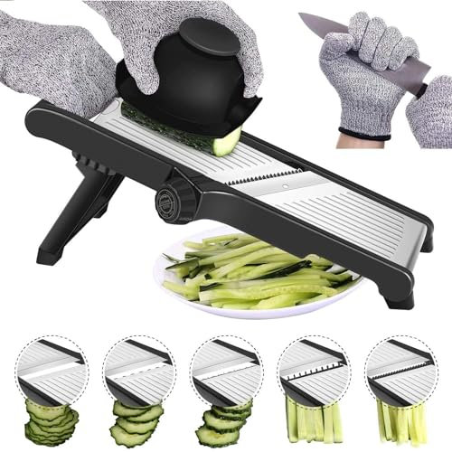 Mandolina de Cocina Cortador De Verdura - Mandolina Profesional Ajustable De Acero Inoxidable, Con Protección Para Las Manos, Realiza Rebanadas Gruesas De 1 A 9 mm, Cortador de Verduras Manual