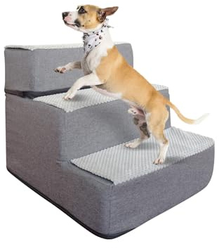 Galatée Scale per Animali Domestici, Gradini per Cani e Gatti di Piccola Taglia, Rampa Antiscivolo per Cani, Scale per Letti Alti e Divani, Fodera Lavabile Rimovibile (3 Passaggi)