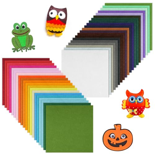 Ainiv 40 PCS Coloured Felt Fabric Sheets, 15 x 15 cm DIY Craftwork Sewing Patchwork, Soft Thick Polyester Felt for Art and Crafts, Assorted Colors