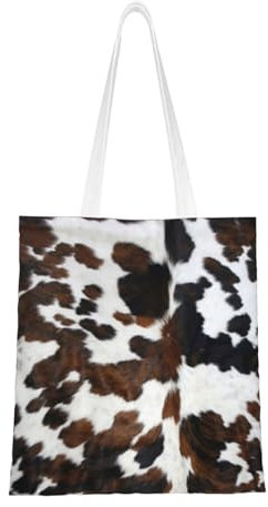 Wykjtwo Kuhfell Tan Schwarz und Weiß Textur, Tragetasche Canvas-Tasche Einkaufshandtasche Einkaufstüten, Mehrzweck-Schultertaschen aus Canvas