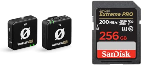 RØDE Wireless ME Ultra-compact Wireless Microphone System with Built-in Microphones & SanDisk 256GB Extreme PRO SDXC card + RescuePRO Deluxe, up to 200MB/s, UHS-I, Class 10, U3, V30