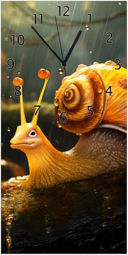Wallario Design-Wanduhr Schnecke auf AST aus Glas, Motiv-Uhr Größe 30 x 60 cm, Schwarze Zeiger