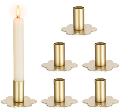 Inweder Candlestick Holders Taper Candle Holders：6 Pcs Gold Candle Sitcks Holder Table Centerpiece Metal Candle Holders for Advent Christmas Small Candlestick Holder Set for Wedding Home Decor