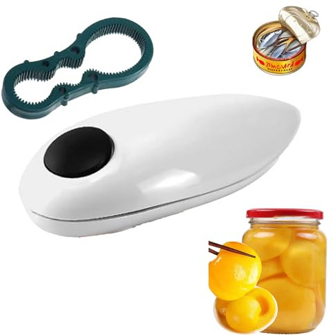 Apriscatole elettrico, apriscatole automatico con funzionamento one-touch, design con bordi lisci, adatto per la maggior parte delle lattine, compatto e portatile, alimentato a batteria per anziani