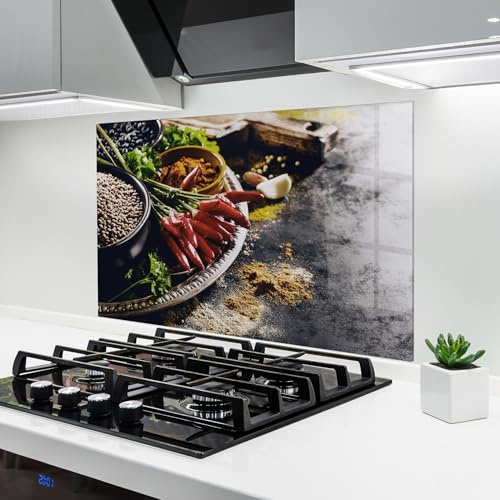 ARTHUB® Küchenrückwand aus Glas 50x70 cm, 4mm ESG | Spritzschutz, Glasplatte, Herdspritzschutz, Wandschutz für Herd, Hartglas, Lebensmittel, Gewürze, Grocery Spices