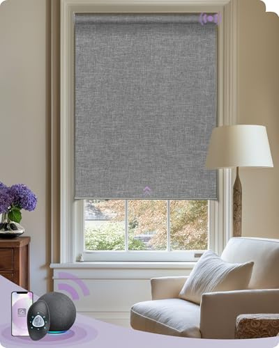 Graywind Smart Blinds Work with Alexa, Thermal Insulation Motorized 100% Blackout Shades with Zigbee Motor, Customized Automatic Electric Window Blinds with Remote Control, Light Grey