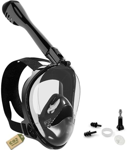 Wenisuow Schnorchelmaske Erwachsene Vollgesichtsmaske – CO₂ sicher Wasserdicht & Beschlagfrei Tauchmaske mit Kamera Halterung – Tauchermaske mit Tragetasche & Ohrstöpsel (schwarz, S-M)