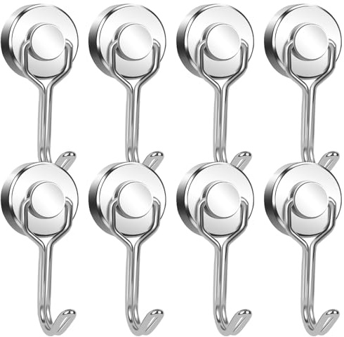 Anelueeoo Magnethaken Extra Stark 20mm, Drehbar Magnetischer Haken Magnet Haken Magnethaken Klein Neodym Magnete mit Hake Magnetische für Küchen kühlschränke Schließfächer Grill Camping 8 Stück