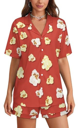 SMAZDFXX Ensemble de Pyjamas pour Femmes Caramel Popcorn Vêtements de Nuit Courts Col en V Vêtements de détente