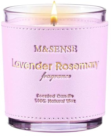 M&SENSE Velas Aromáticas Lavanda y Romero 283g, Diseño Cuero Vintage, Cera de Soja 50h, Regalo Anti estrés Mujer y Hombre, Decoración Hogar