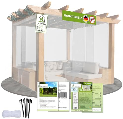 TTL GARDEN Mosquitera Deluxe XXL, 500 x 300 x 250 cm, color blanco, malla fina de 0,07 mm de ancho de malla, 3 entradas, resistente a los rayos UV y transpirable, protección contra insectos
