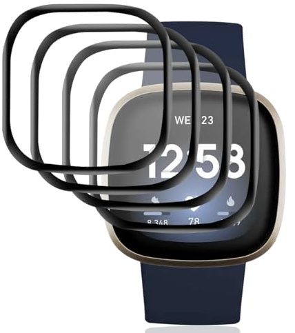 Gelaasso 4 Piezas Protector de Pantalla para Fitbit Versa 3 / Fitbit Sense, Protector de Pantalla Premium Cobertura Completa Film Láminas, Anti-arañazo Protectora