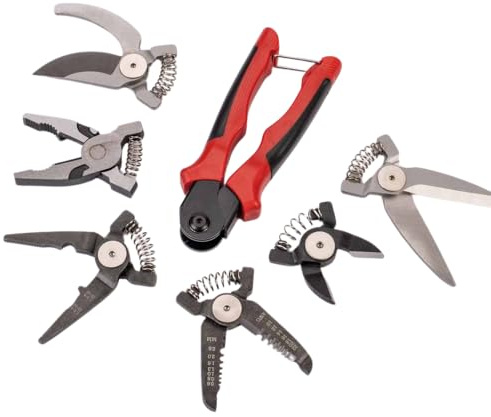 PROFI-PARTNER Alicates multifunción 6 en 1 con accesorios intercambiables, juego de alicates, alicates combinados, cortadores laterales y pelacables, herramienta profesional para bricolaje en práctica