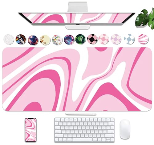 BLESWIN Schreibtischmatte Rosa, 90x40cm Schreibtischmatte mit PU-Leder und Rutchfeste, Mauspad Multifunktionales, Leicht zu reinigende Tischunterlage, wasserdichte Schreibtischunterlage für Büro/Heim