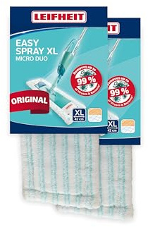 Leifheit Wischbezug Easy Spray XL, 2-Faser-System, 2er Set | Ersatzbezug für Sprühwischer, Micro Duo mit Spezialborsten und Mikrofaser, für Stein, Parkett und Laminat, 60 °C waschbar