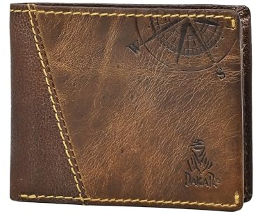 DAKAR Cartera de Piel Hombre Aneto - Billetera Hombre Cuero con Bloqueo RFID, Monedero y Capacidad para 4 Tarjetas. Carteras de Hombre Vintage, Regalo Original para Hombre, Marrón