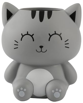 I-TOTAL 3D-korthållare – skrivbordsorganisatör i Kawaii-stil för pennor och tillbehör, presentidé (GREY CAT)