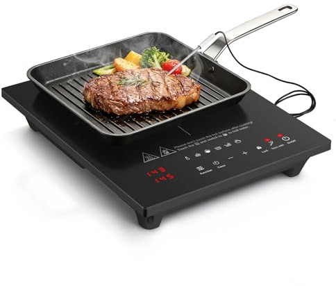 AMZCHEF Portable-Induction-Cooktop: 74 Temperature Levels Induction Burner with Digital Probe, 1800W Countertop Burner with 20 Power Levels, 6.5 Heating Coil, Low Noise Electric Cooktops with Timer