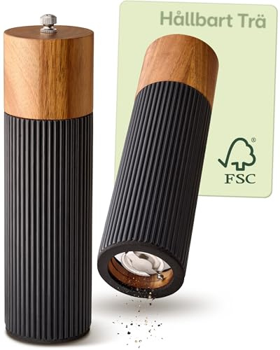 Praknu Salz & Pfeffermühle FSC® Holz der Akazie Set – mit Keramikmahlwerk – Stufenlos Einstellbar & Langlebig – Pfeffer und Salzmühle – Gewürzmühle Holz – Pfeffer Salz Mühlenset – Schwarz – Groß