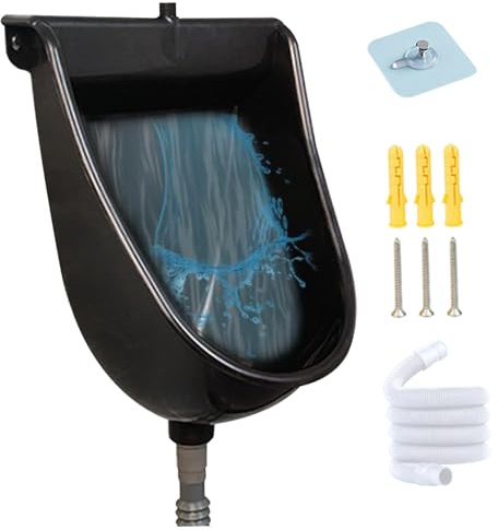 Urinoirs sans eau pour hommes Urinoir extérieur mural résistant aux éclaboussures de 12, 6 x 9, 5 x 18, 5 pouces avec tuyau de 59 pouces, urinoir en PP anti-colmatage robuste pour garage, arrière-c