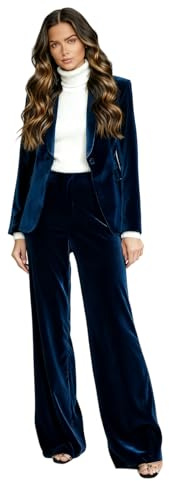 Botong Abiti da donna in velluto 2 pezzi da donna scialle con risvolto blazer abiti per feste di nozze smoking, Blu scuro, XL