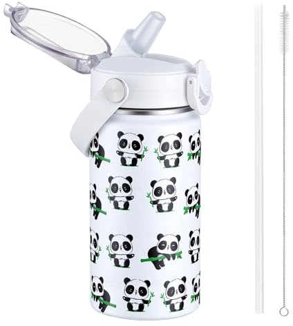 Autsel 420ml Gourde Isotherme avec Paille pour Enfant, Bouteille Isotherme Étanche, Gourde d'eau en Acier Inoxydable