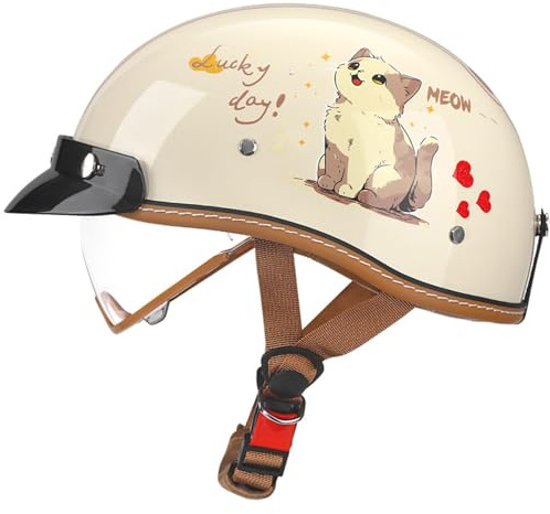 Casco Caschi Cromwell Per Ciclomotore Certificazione ECEDOT Retrò Caschi Scooter Mezzo Casco Cruiser Caschi Jet E Demi-Jet Con Visiera Casco Scodella Adulti Uomini Donne E,M:57-58CM