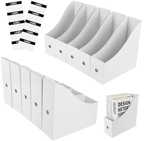 KILDOWS 10 Pièces Porte Revues, Porte-Revues A4 en Papier Kraft Boîte de Rangement de Documents Organiseur de Bureau Classeurs à Revues avec Étiquettes Blanc pour Magazines Livres Cahiers Maison