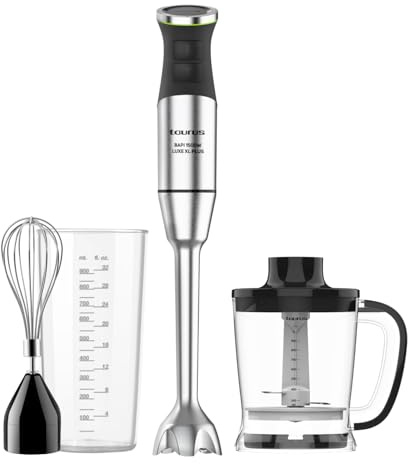 Taurus Batidora de Mano Profesional Xl 1500W 20 Velocidades con Picadora y Varillas Electricas + Vaso Medidor Set Liquidificador Alimentos y Hielo Cuchillas Acero Antisalpicaduras - Bapi Luxe