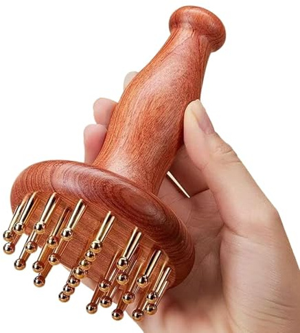 Cepillo de masaje de cabeza | Cepillo con mango de madera y cabeza de cobre - Cepillo de masaje para puntos meridianos del cuero cabelludo - Para adultos, hombres, mujeres, hogar, oficina, viajes, uso