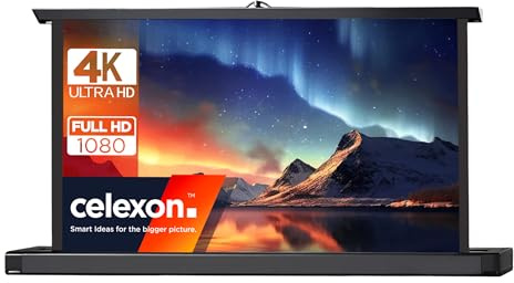 celexon Écran de Projection de Table Mini Professional 40 | 89x50 cm 16:9 | Mini écran Portable 4K avec mât télescopique | Montage Rapide | idéal pour pico projecteurs & vidéoprojecteurs compacts