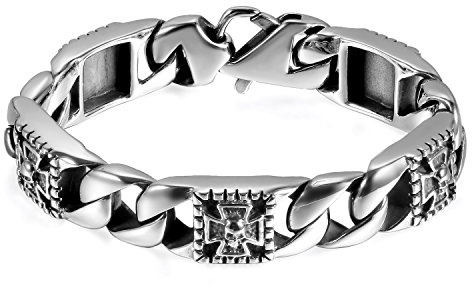 JewelryWe Schmuck Totenkopf Armband Herren Gotik Punk Schädel Skull Panzerkette Armkette Edelstahl Biker Link Armreif Geschenk für Männer