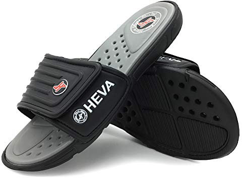 HEVA Men's Slide Sandals Fashion Open Toe Beach Pool Shoes, 9 UK, Black Grey