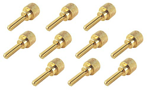 10 Pack 6-32 x 1/2 Inch Threads Solid Brass Diamond Knurled Thumb Screws Knobs with Straight Shoulders Right-Hand Threads SAE Flat Tip Uncoated (6-32 x 1/2 inch Long Threads)