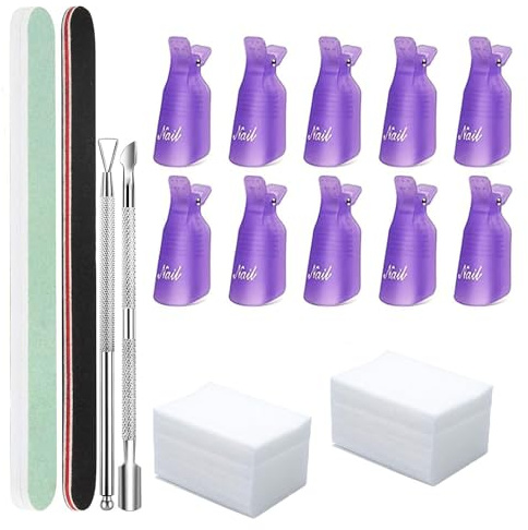 Nail Polish Gel Remover Tools Kit with Nail Remover Clips,Nail File, Nail Remover Pads, Nail Brush