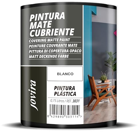 JOVIRA PINTURAS Pintura Mate Cubriente | 24 colores | Pintura interior-exterior con excelente poder cubriente. (750 Mililitros, Blanco) B-3