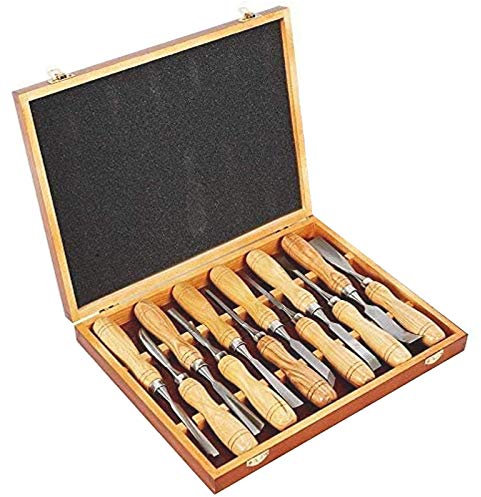 12 piezas de talla de madera de la mano del cincel conjunto de herramientas, carpintería profesional formones Kit Root Talla Talla de bricolaje Cuchillo, Caja de madera