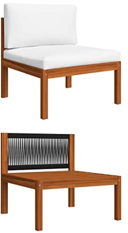 vidaXL Garten-Mittelsofa mit Kissen Holz Akazie & Seil