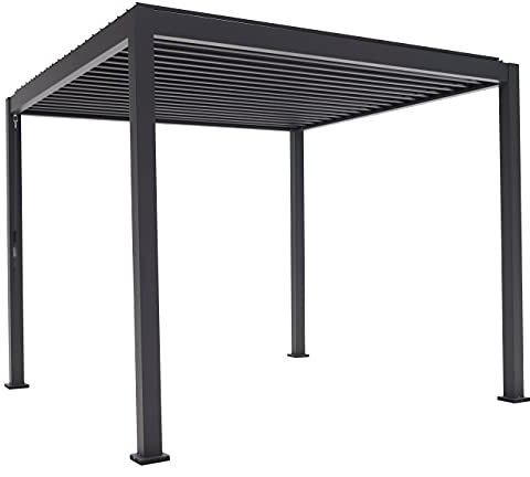 Mirador Basic Pavillon 3 x 3 m Wasserdicht - Pergola mit Lamellendach - Aluminium/Stahl Terrassenüberdachung - Schwarz - 88MM