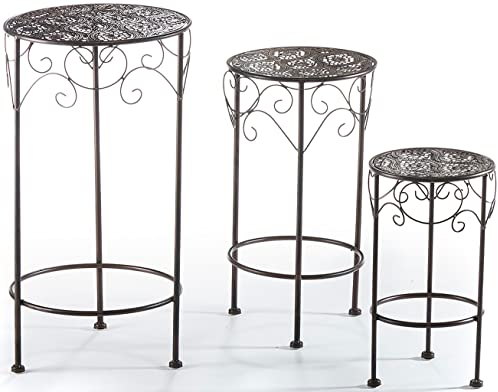 Kobolo Blumenhocker Pflanzenständer Verschiedene Größen - braun - rund - 3er Set