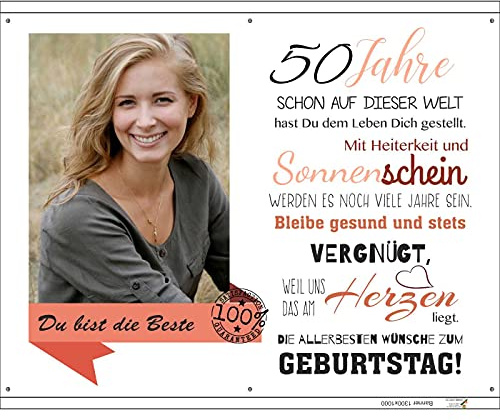 Geburtstag Banner, Party Dekoration, Happy Birthday Hintergrund Banner Geburtstagsfeier Dekorationen Banner zum 50. Personalisierbar mit Foto und Text